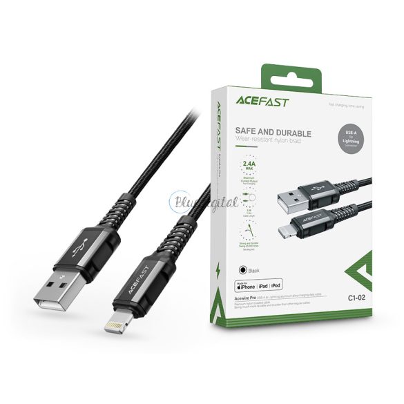 ACEFAST USB-A - Cablu de date și de încărcare Lightning cu cablu de 1,2 m - 5V/2,4A - Cablu de date de încărcare Acewire Pro ACEFAST C1-02 - negru (licență Apple MFI)