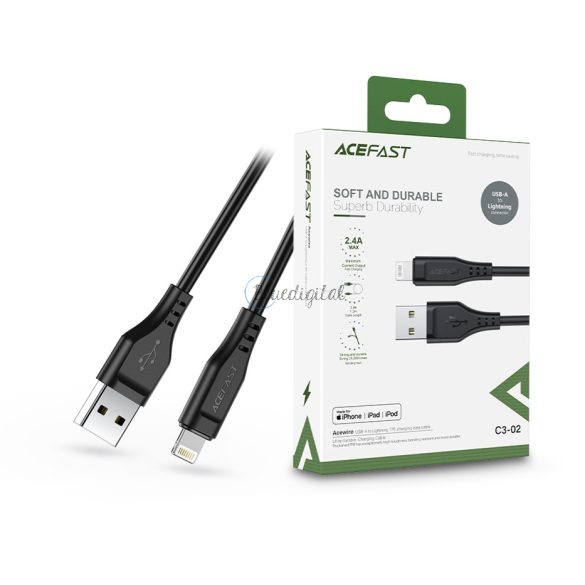 ACEFAST USB-A - Cablu de date și de încărcare Lightning cu cablu de 1,2 m - 5V/2,4A - Cablu de date de încărcare Acewire ACEFAST C3-02 - negru (licență Apple MFI)