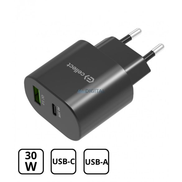 Adaptor încărcător de rețea PD30W/QC3.0 18W, negru