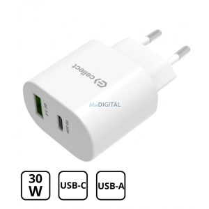 Adaptor încărcător de rețea PD30W/QC3.0 18W, alb
