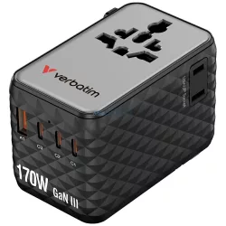   Verbatim Travel Adapter EU/UK/US GaN   1xUSB-A/3xUSB-C PD 170W black 30190