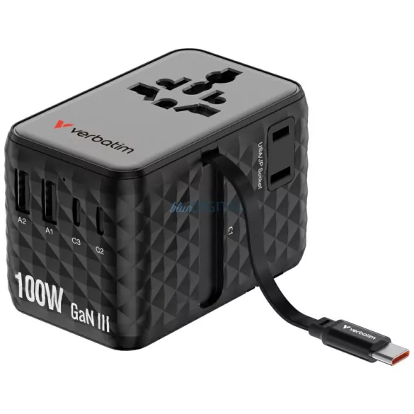 Verbatim Travel Adapter EU/UK/US GaN   2xUSB-C/2xUSB-A/1xUSB-C PD 100W black 30191
