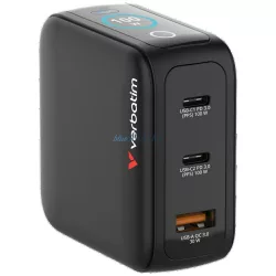   Verbatim Mini GaN mains charger 100W 2xUSB-C PD/1x USB-A QC EU/UK/USA adapter black 30239