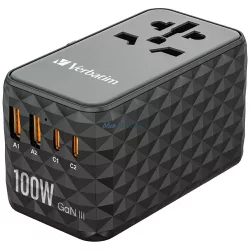   Verbatim Travel Adapter EU/UK/US GaN 2xUSB-A/2xUSB-C PD 100W UTA-06 black 32121