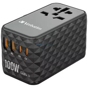 Verbatim Travel Adapter EU/UK/US GaN 2xUSB-A/2xUSB-C PD 100W UTA-06 black 32121