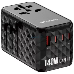   Verbatim Travel Adapter EU/UK/US GaN USB-A/3xUSB-C PD 140W UTA-10 black 32125