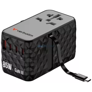 Verbatim Travel Adapter EU/UK/US GaN USB-A/3xUSB-C PD 85W CNT-02 black 32127