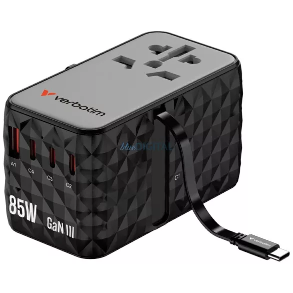 Verbatim Travel Adapter EU/UK/US GaN USB-A/3xUSB-C PD 85W CNT-02 black 32127