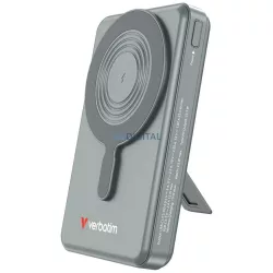   Verbatim Charge n Go mágneses vezeték nélküli powerbank 10000mAh állvánnyal TFT kijelzővel 2x USB-C kábel – szürke