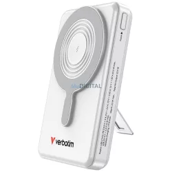   Verbatim Charge n Go mágneses vezeték nélküli powerbank 10000mAh állvánnyal TFT kijelzővel 2x USB-C kábel – ezüst