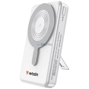 Verbatim Charge n Go mágneses vezeték nélküli powerbank 10000mAh állvánnyal TFT kijelzővel 2x USB-C kábel – ezüst