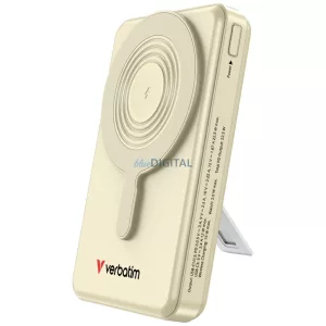 Verbatim Charge n Go mágneses vezeték nélküli powerbank 10000mAh állvánnyal TFT kijelzővel 2x USB-C kábel – arany