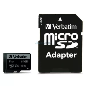 Verbatim 64GB microSD Card + Adapter Pro U3 black 47042