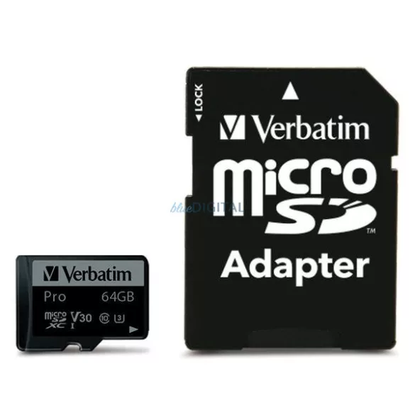 Verbatim 64GB microSD Card + Adapter Pro U3 black 47042