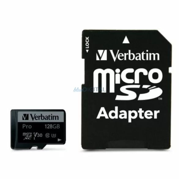 Verbatim 128GB microSD Card + Adapter Pro U3 black 47044