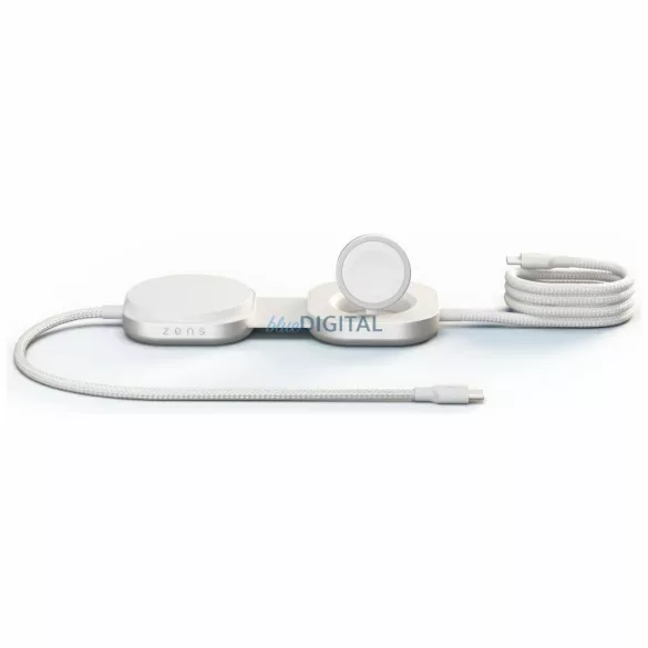 Zens Pro 3 2 az 1-ben vezeték nélküli töltő Apple Watch töltéssel Qi2 15W USB-C/USB-C – fehér