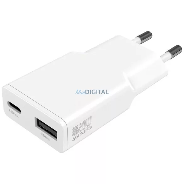 Wall Charger 4smarts PDPlug Duos Slim 20W GaN USB-C, USB-A white