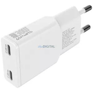 Wall charger 4smarts FlatPlug Slim Dual 30W GaN 2xUSB-C white