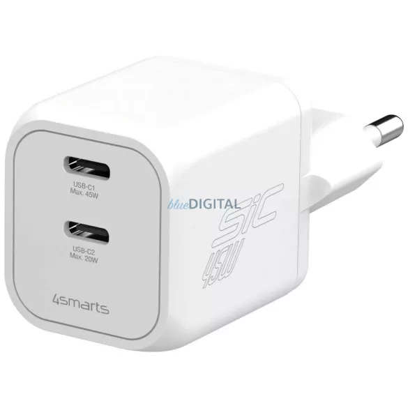 Wall charger 4smarts PDPlug SiC Dual 45W 2xUSB-C white