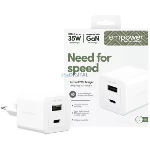 Mains charger empower by PanzerGlass Turbo 35W USB-C USB-A silver-white