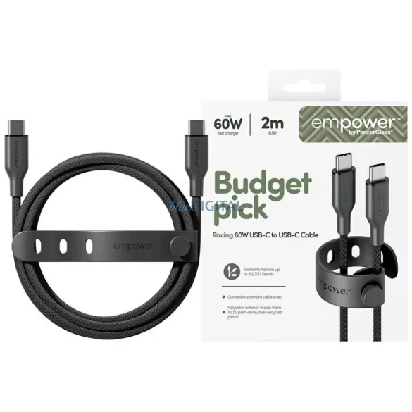 Cable empower by PanzerGlass Racing 60W USB-C to USB-C 2m black
