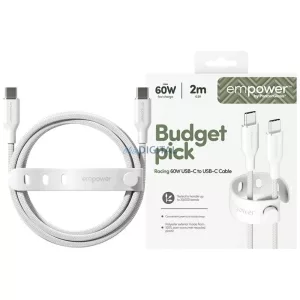 Cable empower by PanzerGlass Racing 60W USB-C to USB-C 2m silver-white
