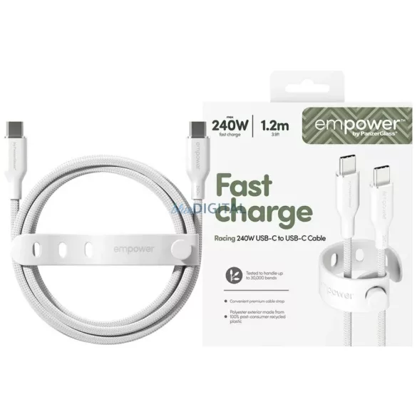 Cable empower by PanzerGlass Racing 240W USB-C to USB-C 1.2m silver-black