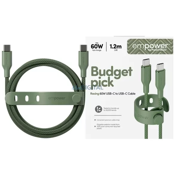 Cable empower by PanzerGlass Racing 60W  USB-C to USB-C 1.2m green