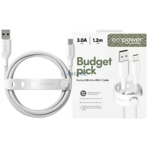 Cable empower by PanzerGlass Racing 60W  USB-A to USB-C 1.2m silver white