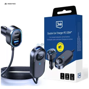 3MK Double Car Charger 135W PD QC PPS 2xUSB-A 4xUSB-C Gray