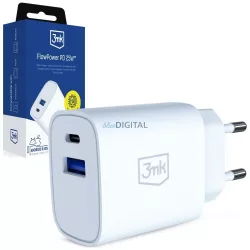 3MK FlowPower Wall Charger USB-A + USB-C 25W PD QC4+ White