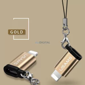 USAMS Adapter microUSB-lightningze smyczą złoty/gold SJ152ML02 (US-SJ152)