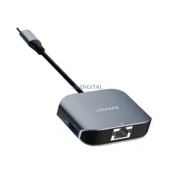   USAMS Adapter USB-C - USB 3.0+RJ45 portEthernet szary/grey TCSJ14601 (US-SJ146)