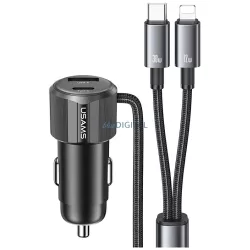   USAMS YT Series CC287 Car Charger 66W 1xUSB-A 1xUSB-C + 2in1 USB-C/Lightning Cable
