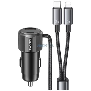 USAMS YT Series CC287 Car Charger 66W 1xUSB-A 1xUSB-C + 2in1 USB-C/Lightning Cable