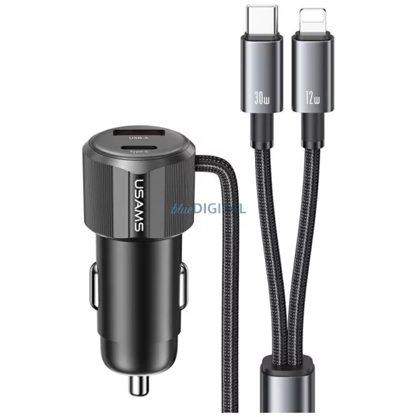 USAMS YT Series CC287 Car Charger 66W 1xUSB-A 1xUSB-C + 2in1 USB-C/Lightning Cable