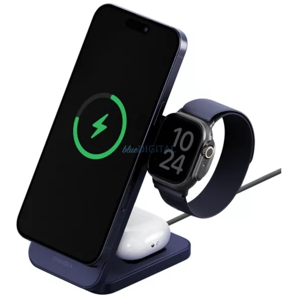 Wireless charger Energea MagTrio 2 3-in-1 Qi2 25W foldable blue