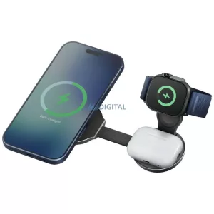 Wireless Charger Energea Alumag Trio 2 Aluminium foldable 3-in-1 Qi2.2 25W gunmetal