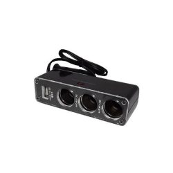   Adaptor brichetă (distribuitor, 3 brichete + priză USB, 12V/0.8A) NEGRU