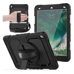   Protector de telefon din plastic Defender (rezistenta la impact, suport, 360° + curea de mana, curea de umar) NEGRU Apple IPAD Air 2019 (Air 3), Apple IPAD Pro 10.5 (2017)