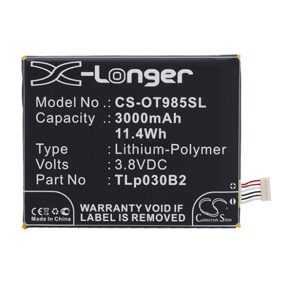 Baterie CAMERON SINO Li-Polymer (3,8V/3000mAh, compatibil cu Vodafone TLp030B2) NEGRU T-Mobile by Move, Alcatel OT-990, Telenor One Touch, Alcatel OT-918D, Alcatel OT-918, Telenor One Touch C, Alcatel OT - 903, Alcatel OT-985, Alcatel Pop C3 (OT-403