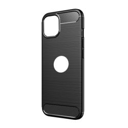   HUSĂ! - Protector de telefon din silicon (rezistenta la impact, colt cu perna de aer, periat, model carbon, decupat logo) NEGRU Apple iPhone 11 Pro Max
