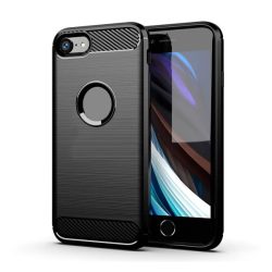   HUSĂ! - Protector de telefon din silicon (rezistență medie la impact, colț cu pernă de aer, periat, model carbon, decupat logo) NEGRU Apple iPhone 7 4.7, Apple iPhone 8 4.7