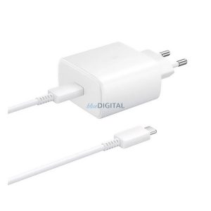 Încărcător de rețea SAMSUNG cu priză Type-C (45W, încărcător rapid PD + 100cm cablu Type-C) ALB