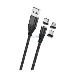   MAXLIFE Cablu de încărcare 3in1 (USB - fulger/Type-C/microUSB, 100cm, magnetic) NEGRU