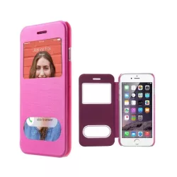   HUSĂ! - Husă stativă, efect piele (FLIP, deschidere laterală, spate transparent, caller ID, S-View Husă) MAGENTA Apple iPhone 6 4.7, Apple iPhone 6S 4.7