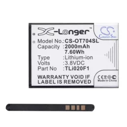   Baterie CAMERON SINO Li-Ion (3,8V/2000mAh, compatibilă cu Optus TLi020F1) NEGRU Alcatel Pop C7 (OT-7041D), Alcatel Pop 2 4.5 (OT-5042), Alcatel Idol 2 mini S (OT-6036Y), Alcatel Pop Star (OT-5022), Vodafone Smart turbo 7 (VFD500), Alcatel U5 4G (OT-