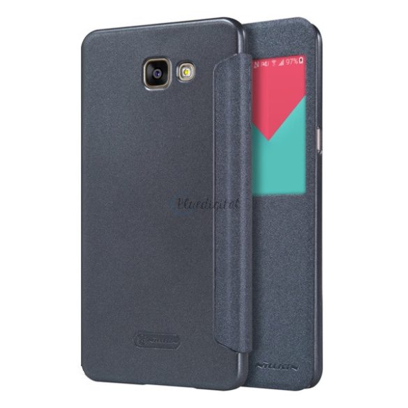 Protector de telefon din plastic NILLKIN SPARKLE (FLIP cu efect de piele din microfibră, deschidere laterală, afișaj număr de telefon, husă S-View) NEGRU Samsung Galaxy A9 (2016) SM-A910