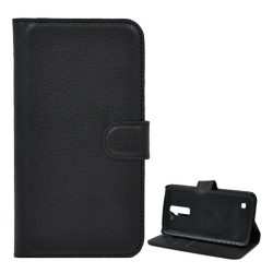   Husă în picioare, efect piele (FLIP, deschidere laterală, funcție de suport pentru birou, premium) NEGRU LG K10 (K420n)