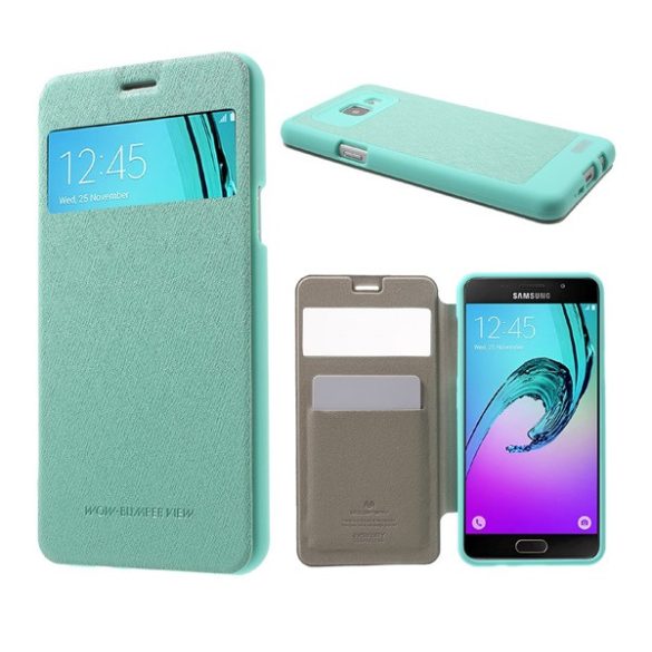 MERCURY WowHusăBumper în picioare, efect piele (FLIP, deschidere laterală, Husă S-View, model textil) CYAN Samsung Galaxy A5 (2016) SM-A510F